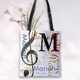 Musiknote-Monogramm mit Farbnamen bearbeiten Tasche