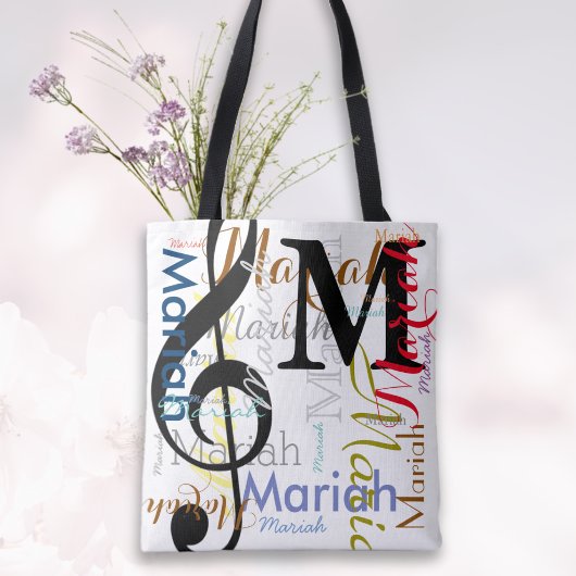 Musiknote-Monogramm mit Farbnamen bearbeiten Tasche