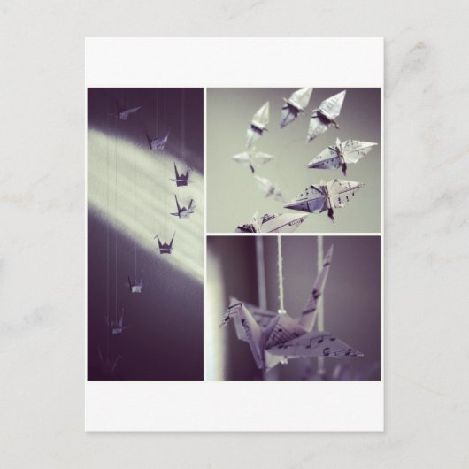 Musiknote Origami Crane Mobile Postkarte (Vorderseite)