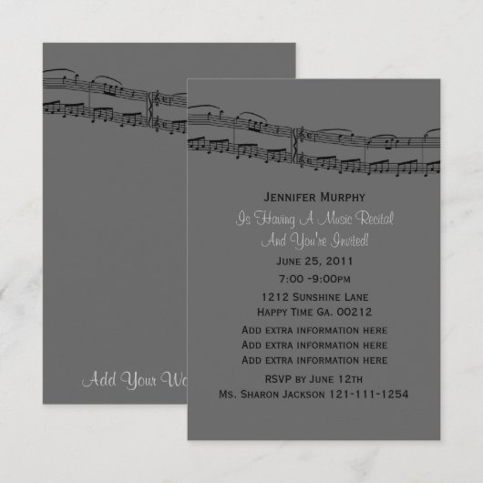 Musiknote Party Einladungen (Vorne/Hinten)