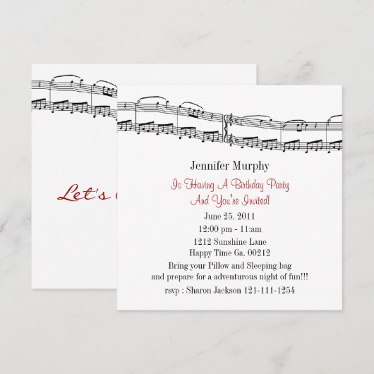 Musiknote Party Einladungen (Vorne/Hinten)