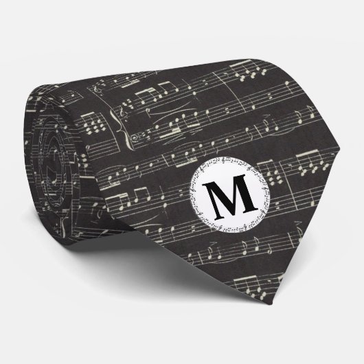Musiknote Pattern Music Theme Musiker Monogram Krawatte (Gerollt)