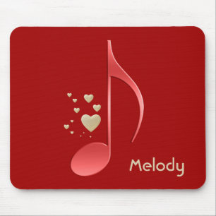 Musiknote-rote Goldherzen mit Monogramm Mousepad