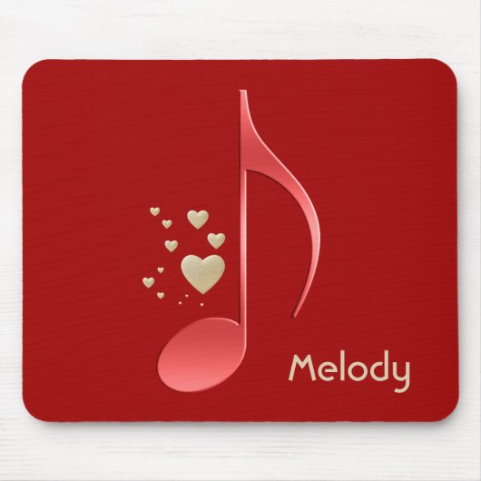 Musiknote-rote Goldherzen mit Monogramm Mousepad (Vorne)