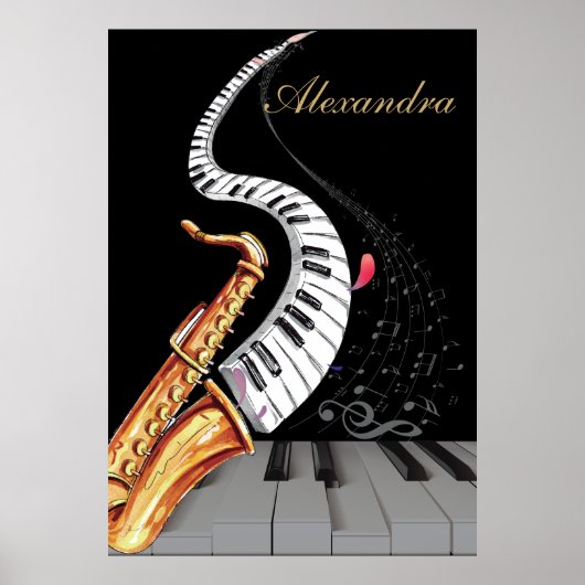 Musiknote Saxophon Personalisiert Piano Poster (Vorne)