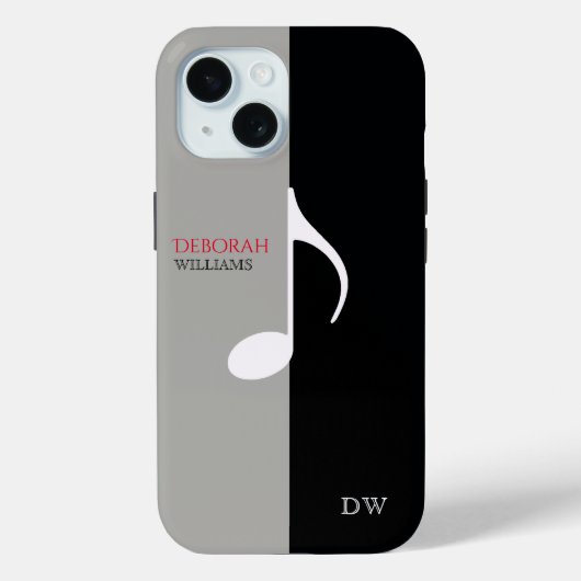 Musiknote Schwarz & Grau modern Case-Mate iPhone Hülle (Rückseite)