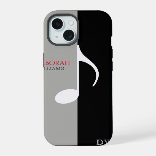 Musiknote Schwarz & Grau modern iPhone 15 Hülle (Rückseite)