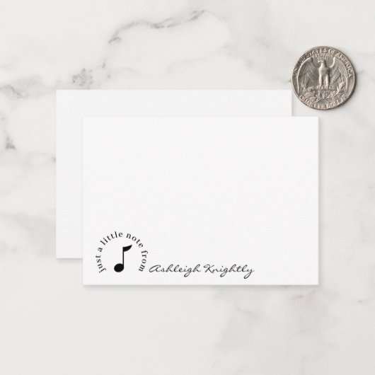 Musiknote Skriptname Schwarz-weiß Personalisiert Mitteilungskarte (Vorderseite/Rückseite Beispiel)