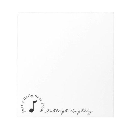 Musiknote Skriptname Schwarz-weiß Personalisiert Notizblock (Vorderseite)