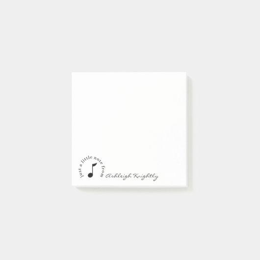 Musiknote Skriptname Schwarz-weiß Personalisiert Post-it Klebezettel (Vorderseite)