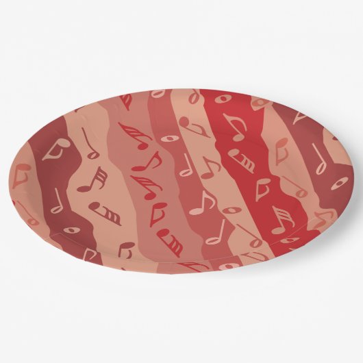 Musiknote Streifen rot Pappteller (Schrägansicht)