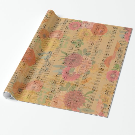 Musiknote und Blume Vintager Hintergrund Geschenkpapier (Ungerollt)