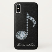 Musiknote Weißdiamanten auf schwarzem Damast Case-Mate iPhone Hülle (Rückseite)
