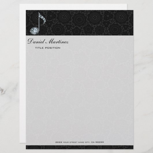 Musiknote Weiße Diamanten über Schwarz Briefkopf (Vorne/Hinten)