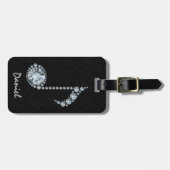 Musiknote Weiße Diamanten über Schwarz Gepäckanhänger (Vorderseite horizontal)