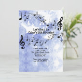 Musiknote zum blauen Hintergrund Einladung (Stehend Vorderseite)