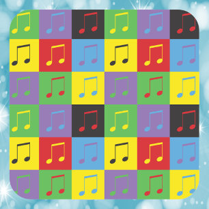 Musiknoten 8. Pop Art Pattern Quadratischer Aufkleber