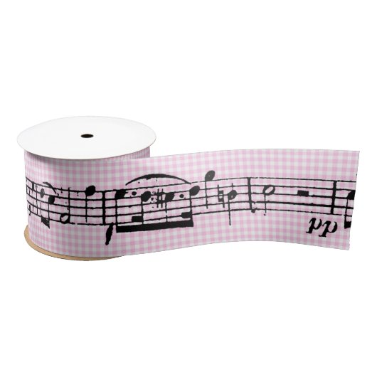 Musiknoten auf Pink Gingham Satinband (Spule)