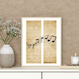 Musiknoten auf Vintage-Notenpapier im alten Stil Poster