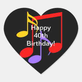Musiknoten-Aufkleber zum 40. Geburtstag Herz Herz-Aufkleber