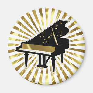 Musiknoten aus Gold und Black Grand Piano Magnet