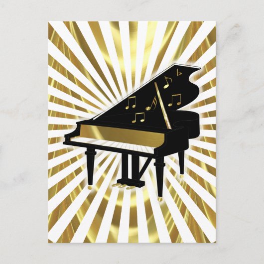Musiknoten aus Gold und Black Grand Piano Postkarte (Vorderseite)