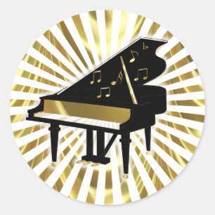 Musiknoten aus Gold und Black Grand Piano Runder Aufkleber