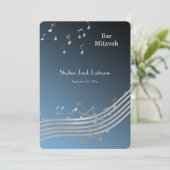 Musiknoten Bar Mitzvah Silver und Blau Einladung (Stehend Vorderseite)