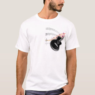 Musiknoten besetzt mit Personal und schwärzt T-Shirt