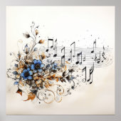 Musiknoten Blaubraune Weinberge Blume Poster (Vorne)