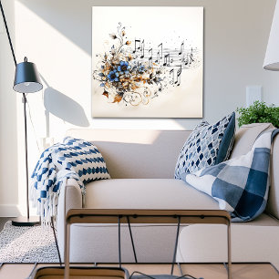 Musiknoten Blaubraune Weinberge Blume Poster