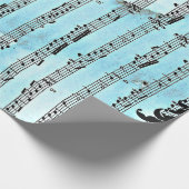 Musiknoten blaues Umschlagpapier, 30" x 6' Geschenkpapier (Ecke)
