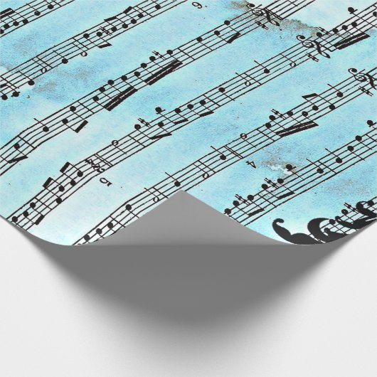 Musiknoten blaues Umschlagpapier, 30" x 6' Geschenkpapier (Ecke)