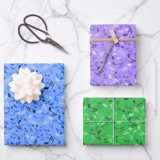 Musiknoten Blue Green Lila Geschenkpapier Set (Vorderseite)