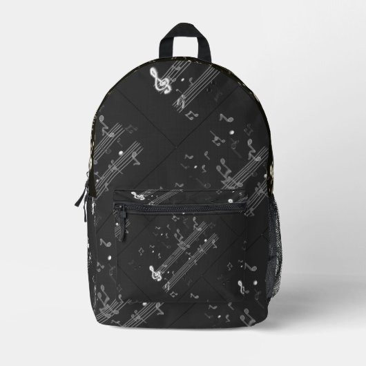 Musiknoten Elegant Black Bedruckter Rucksack (Vorderseite)