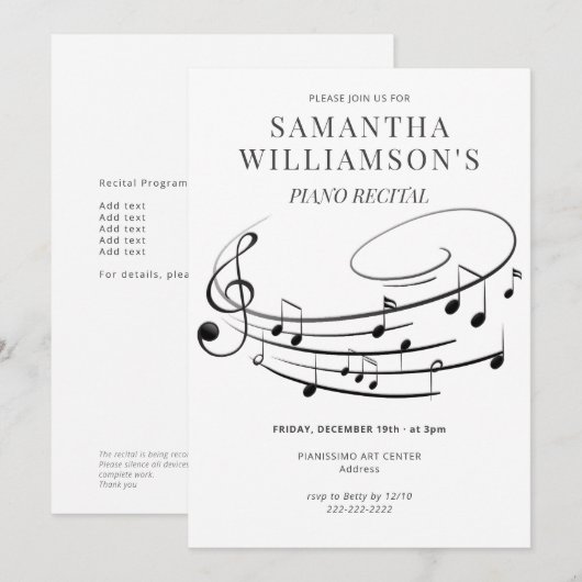 Musiknoten Elegantes Klavierkonzert & Programm (Vorne/Hinten)