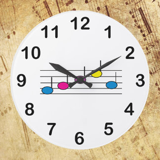 Musiknoten farbige Personalnummern Große Wanduhr
