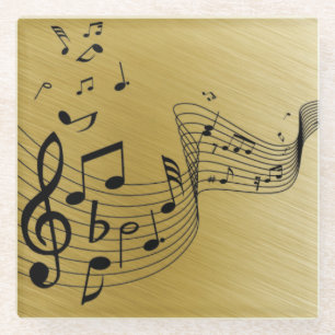 Musiknoten gebürstetes Gold Glasuntersetzer