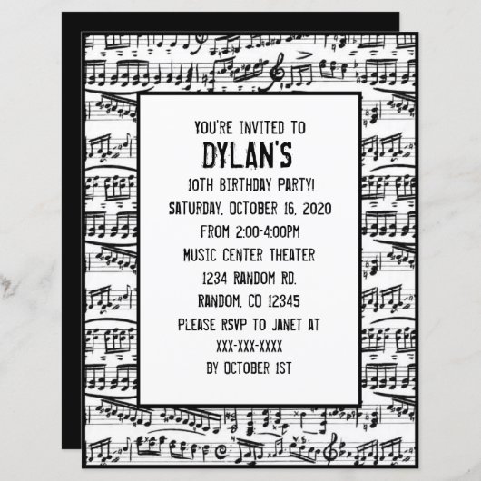 Musiknoten Geburtstagsfeierlichkeiten (Vorne/Hinten)