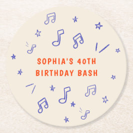 Musiknoten HandGezeichnet Illustrationen 40. Gebur Runder Pappuntersetzer