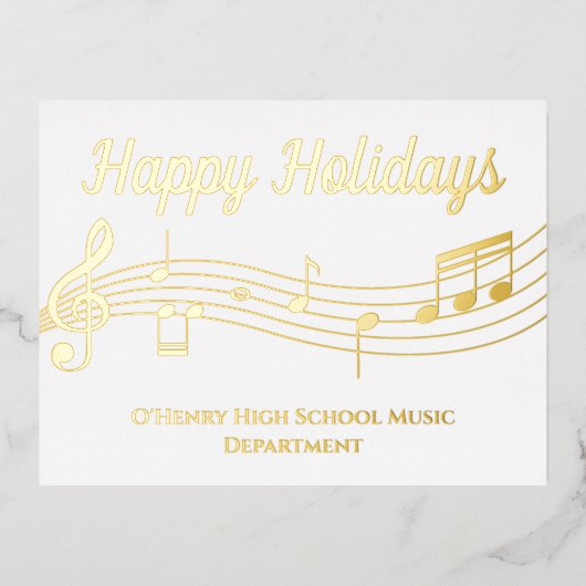 Musiknoten Happy Holidays Gold Foil Postkarte (Vorderseite)