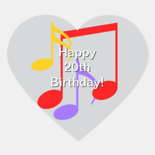 Musiknoten-Herz-Aufkleber zum 20. Geburtstag Herz-Aufkleber