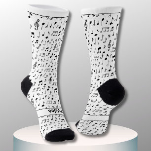Musiknoten, Ihr Text in Schwarz und Weiß Socken