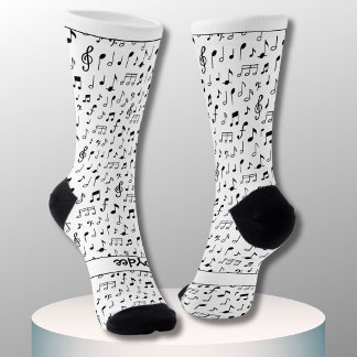 Musiknoten, Ihr Text in Schwarz und Weiß Socken