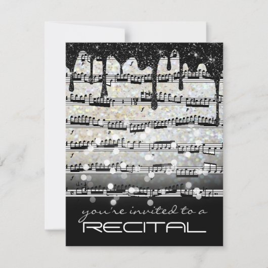 Musiknoten in Schwarzweiß-Erwägung Einladung (Vorderseite)