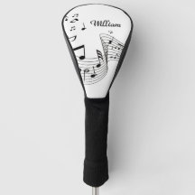 Musiknoten in Weiß mit Name Golf Head Cover