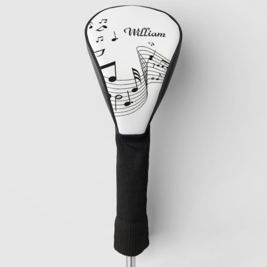 Musiknoten in Weiß mit Name Golf Head Cover Headcover (Vorderseite)