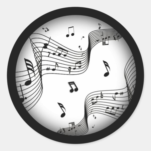 Musiknoten in Weiß Runder Aufkleber (Vorderseite)