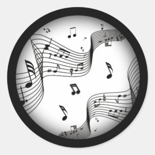 Musiknoten in Weiß Runder Aufkleber