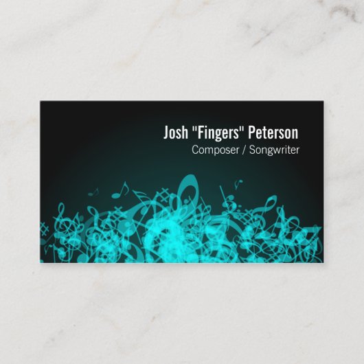 Musiknoten Jumble Turquoise Business Card Visitenkarte (Vorderseite)